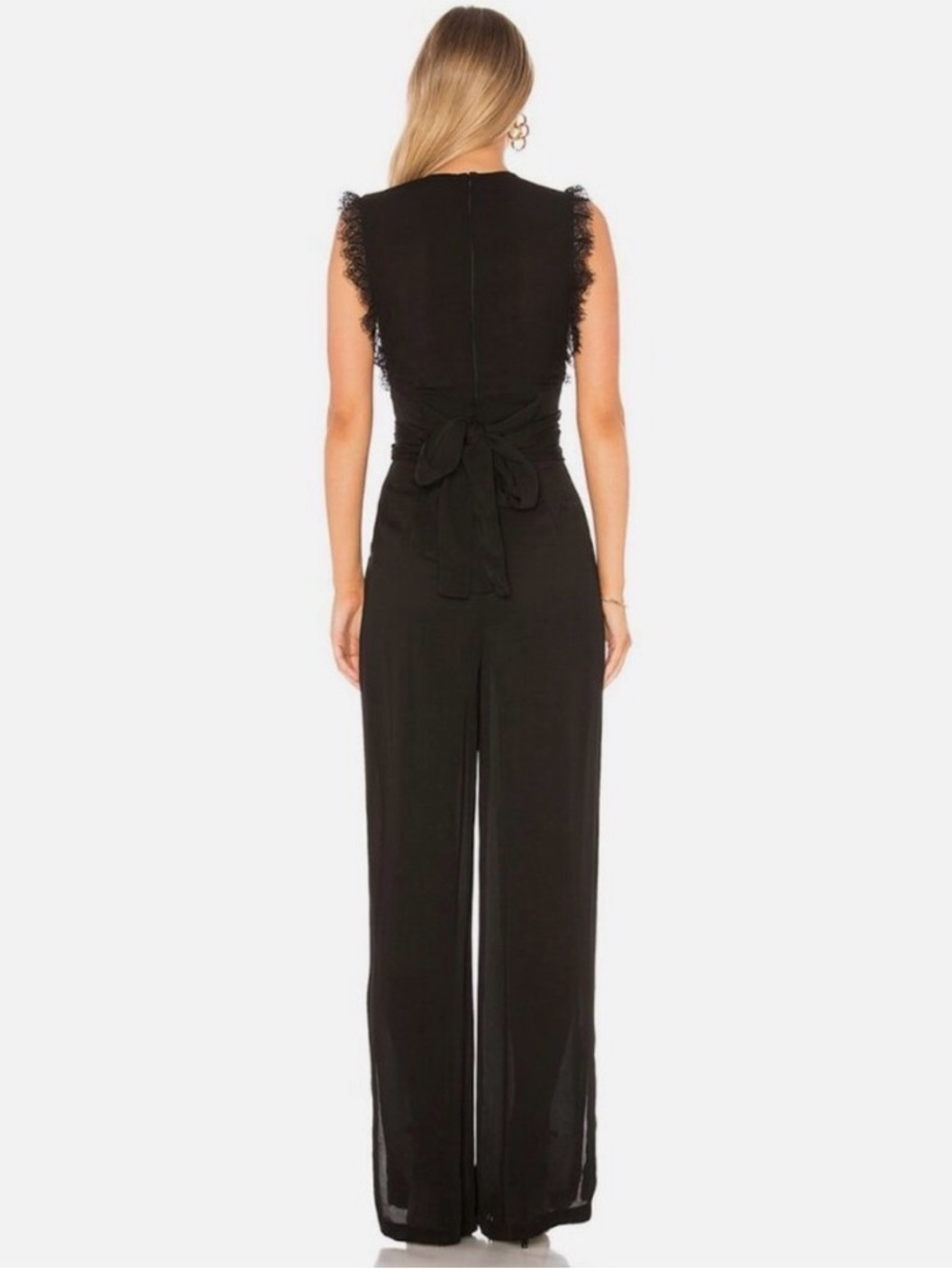 Free People Cem Black Lace-Trim V-Neck Wide-Leg Jumpsuit - Picture 2 of 8